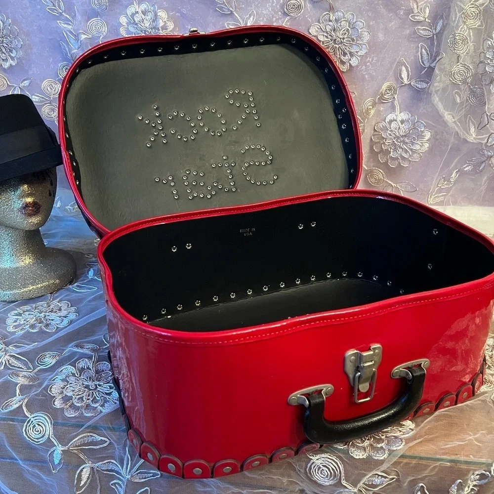 Red ‘Rock Star’ Studded Suitcase with Latch Lock